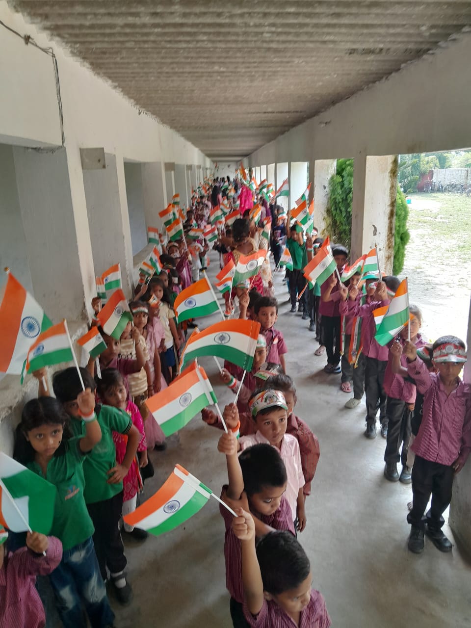 Students Tiranga Flag March in School Corridor